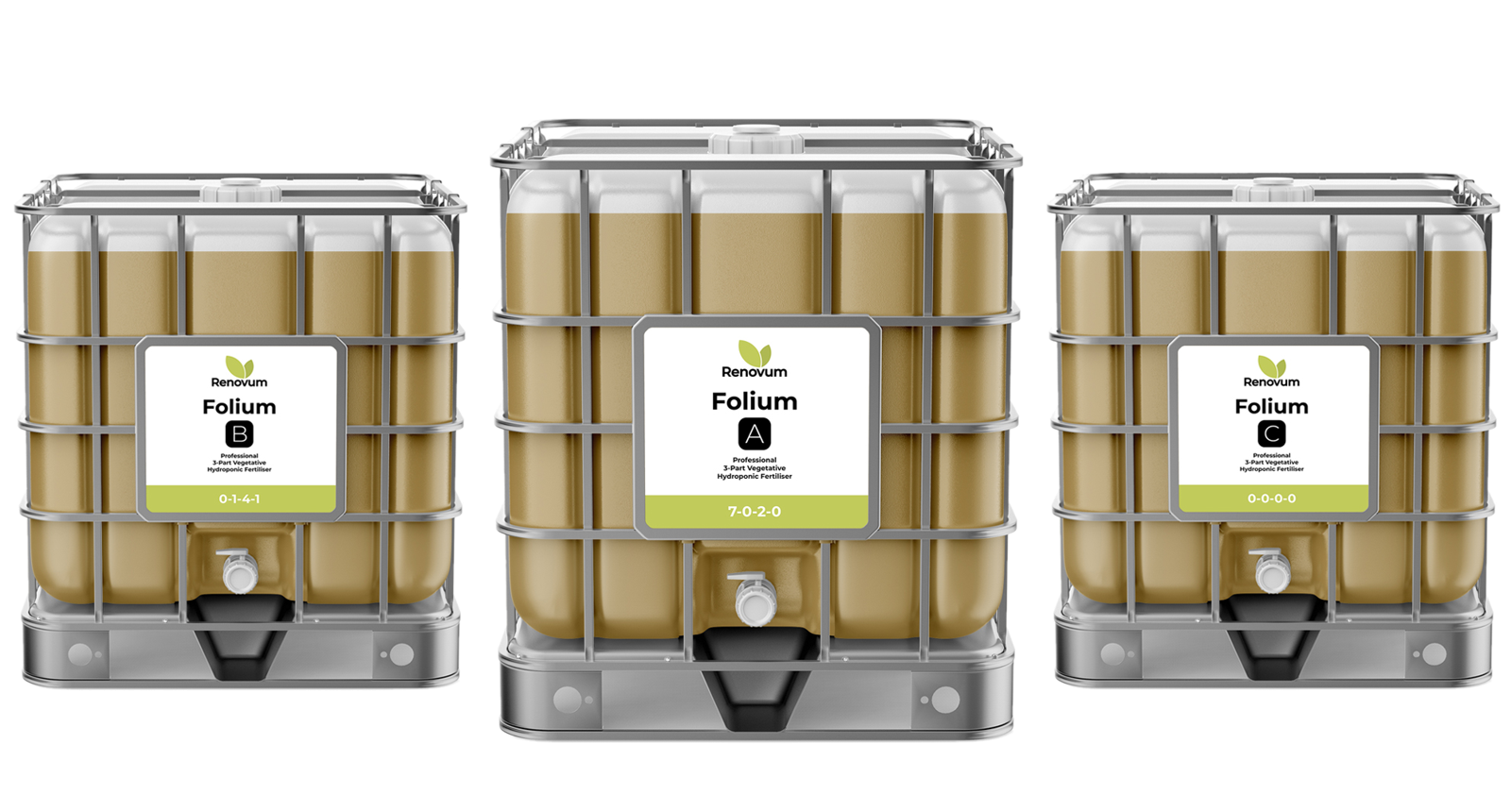 Renovum Folium A, B and C — professional 3-part vegetative hydroponic fertiliser